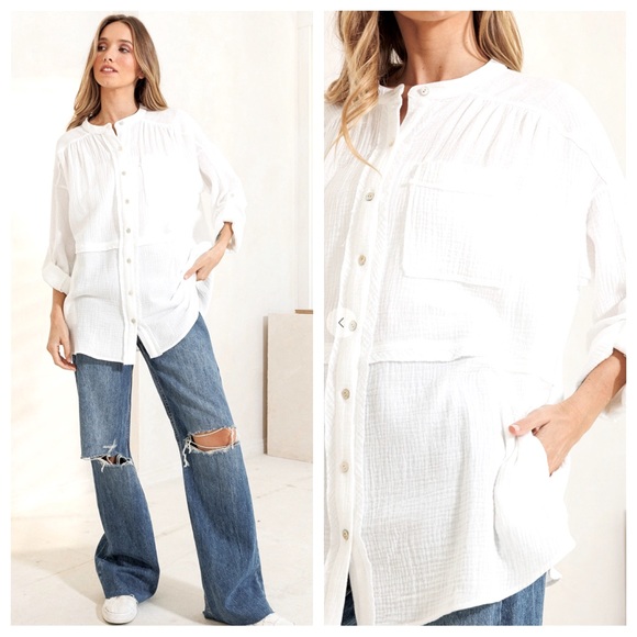 Boho Shirring Detailed Gauze Blouse - Picture 3 of 5
